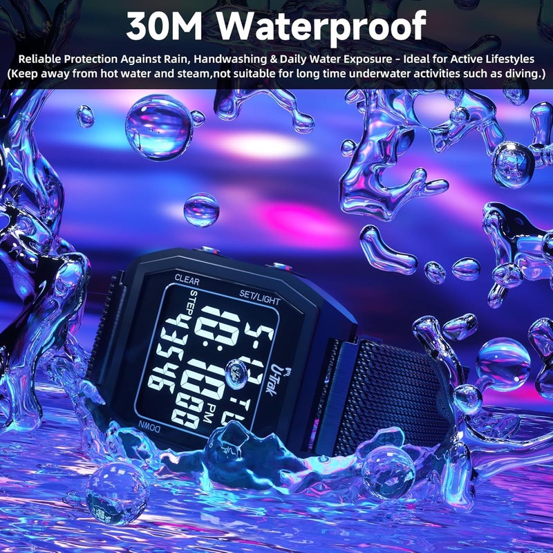 UTrak 3D Pedometer Watches for Walking, Simple Step Counter Watches with Magnetic Watch Band, Waterproof Step Tracker Watches with Magnetic Watch Strap for Men Women Kids Senior - Image 5